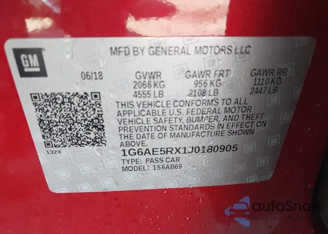 2018 Cadillac Ats Standard из США, поврежденный, VIN 1G6AE5RX1J0180905